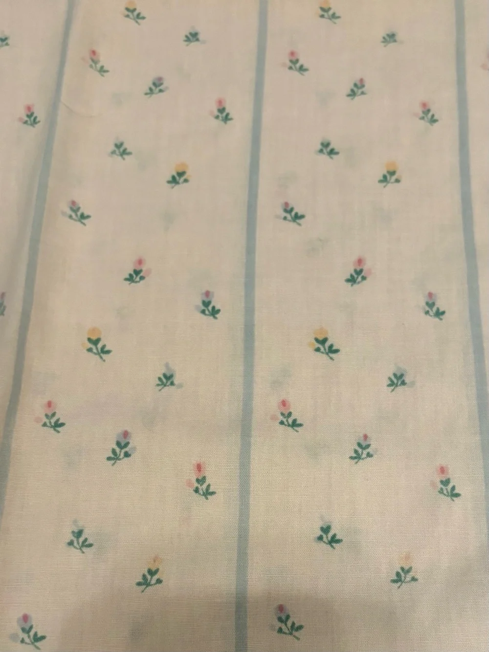 Floral Stripe Cotton Pillowcase - White with Blue and Pink Accents